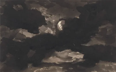 Studie eines bewölkten mondbeschienenen Himmels